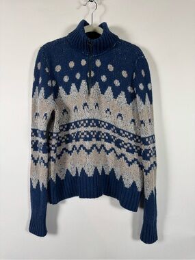 Toad&Co Lambswool Nordic Fair Isle Quarter Zip Sweater L Chunky Knit Ski Outdoor